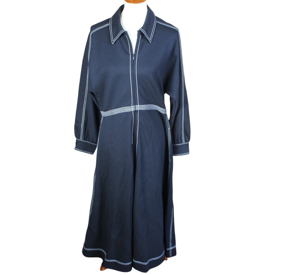 ME+EM Travel Tailoring Midi Ponte Dress Womens US 12 Blue Navy Contrast Stitch
